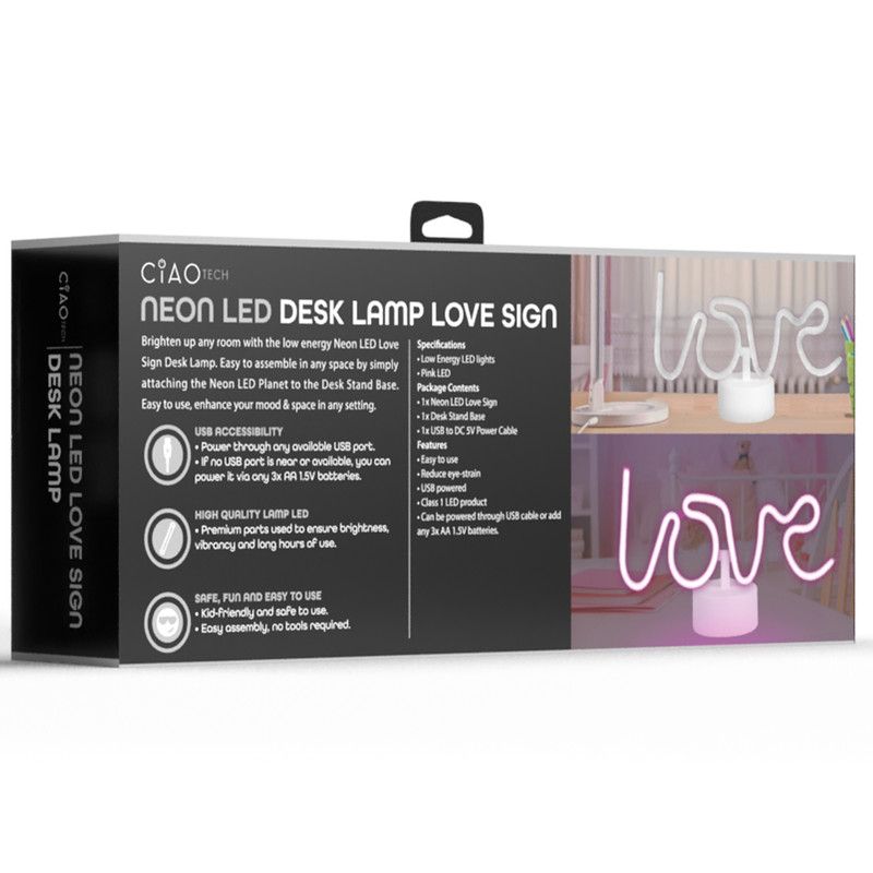 CIAO Tech Desktop Sleek Design Neon light up Desk Lamp Love Sign, 3 of 6