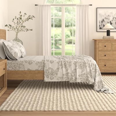 King Grey Toile Print Cotton Flannel Sheet Set