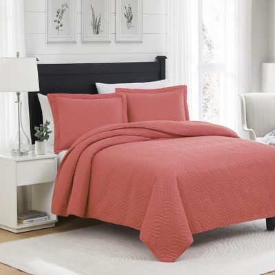 RT Designers Collection Ruby 3 Pieces Pinsonic Lightweight Quilts Set Queen Size For Bedding Coral — фото 2