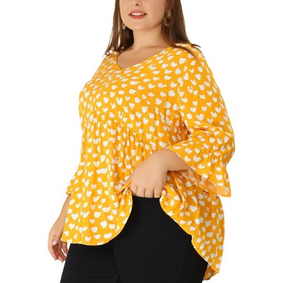 Agnes Orinda Women's Plus Size Babydoll Peplum High Low Hem V Neck 3/4 Sleeve Trendy Tops