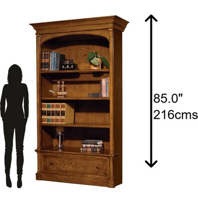 Adjustable Brown Ash Wood 85" Bookcase with Drawers