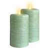 LumiPur 2pk 3.5"x7" Signature Natural Glow Flameless Wax Pillar LED Candle Sage Green - 2 of 4