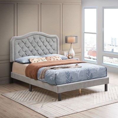 Streamdale Gray Velvet Upholstered Queen Platform Bed
