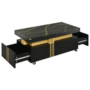 NicBex Modern 39.3" Rectangle Coffee Table with 2 Storage Drawers, Caster Wheels and Gold Bars for Living Room - 1 of 4