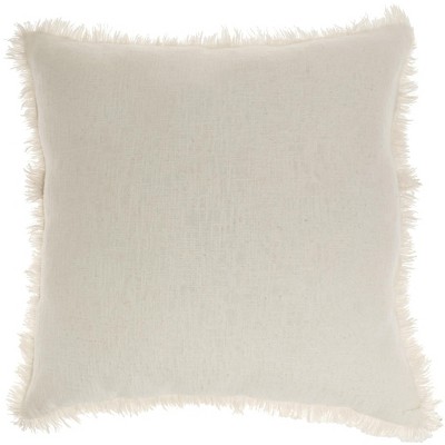 HomeRoots 22" Ivory Cotton Throw Pillow With Fringe