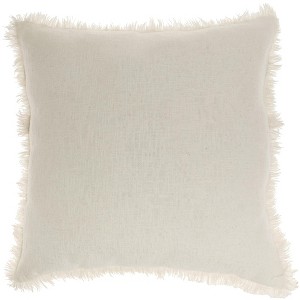 HomeRoots 22" Ivory Cotton Throw Pillow With Fringe - 1 of 4