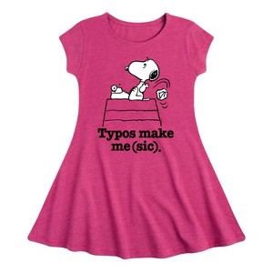 Girls' - Peanuts - Snoopy Typos Make Me Sic Fit & Flair Cap Sleeve Dress - 1 of 4