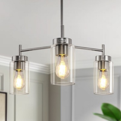 YANSUN 3-Light Chandelier in Brushed Nickel with Clear Glass Shades, a Modern Pendant Light Fixture for Kitchen or Dining Room