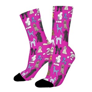 Poodles Fuchia Women Printed Crew Socks Funny Funky Socks Soft Polyester Novelty Gifts for Artists Men - 1 of 1