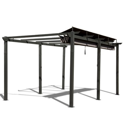 Gloweer Outdoor Retractable Grill Gazebo Pergola with Weather-Resistant Canopy Aluminum Garden