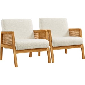 Yaheetech Set of 2 Upholstered Accent Chairs with Rattan Sides for Living Rooms, Bedrooms - 1 of 4