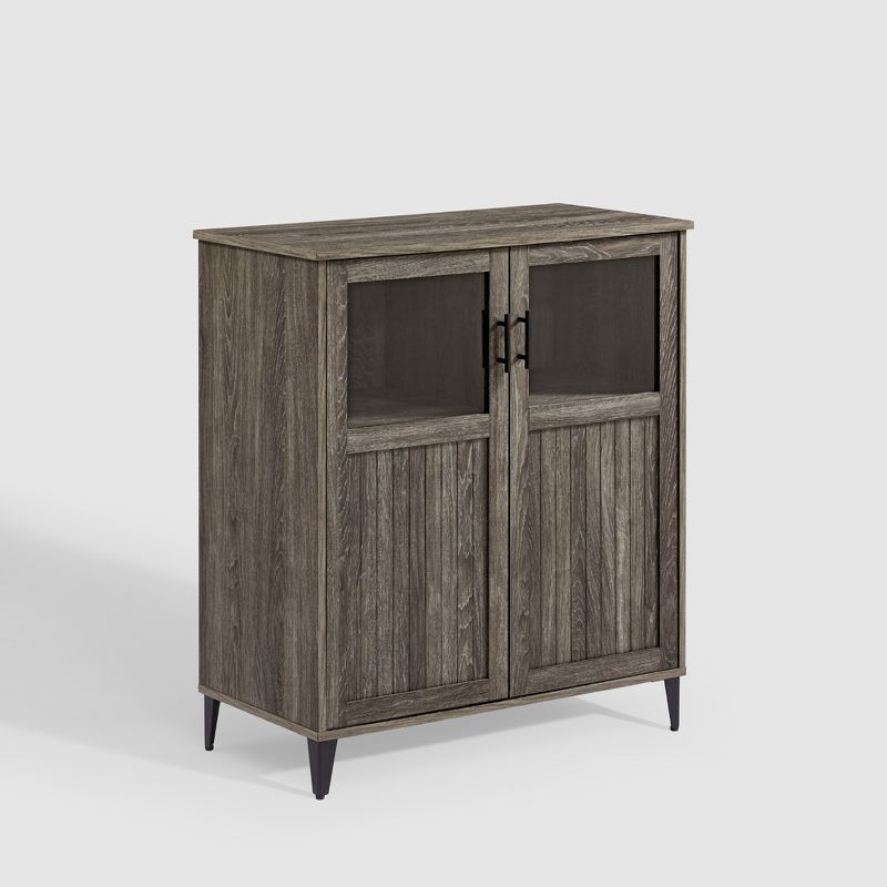 Transitional Glass and Grooved Door Accent Cabinet - Saracina Home, 1 of 12