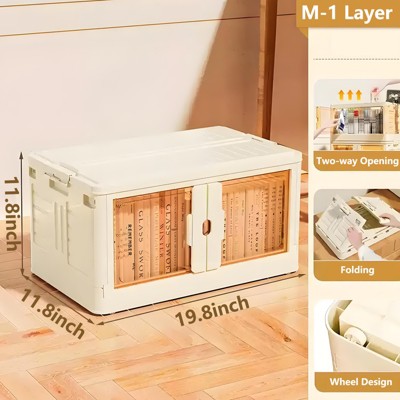 Musment Storage Bins with Lids- 1-3 Tier Folding Storage box with Doors and Wheels, Collapsible Plastic Storage Bins for Closets