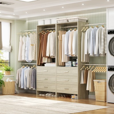 Aheaplus Set of 2 Closet System with 6 Drawers and 6 Hanging Rods, Adjustable Clothes Organizer
