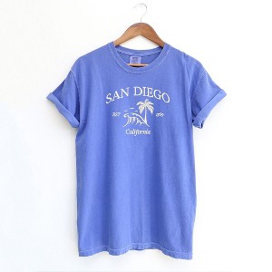 Simply Sage Market Women's Embroidered San Diego Short Sleeve Garment Dyed Tee - 1 of 3