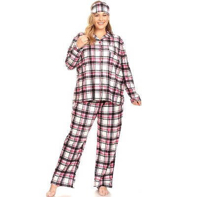 Women's Plus Size Three-piece Pajama Set Pink Plaid 4x - White Mark ...