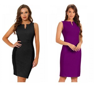 INSPIRE CHIC Women's V Neck Office Sleeveless Bodycon Midi Pencil Dress 2 Packs - 1 of 4