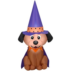 Gemmy Halloween Inflatable Dog in Witch Hat, 4 ft Tall, Multi - 1 of 4