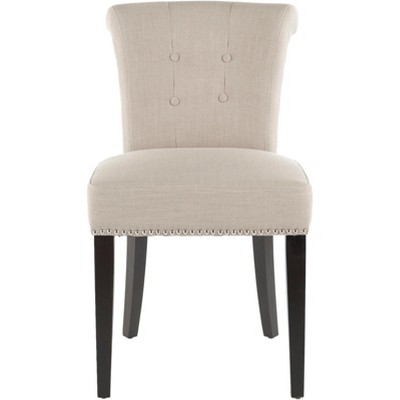 True Taupe Linen Upholstered Parsons Side Chair with Wood Legs
