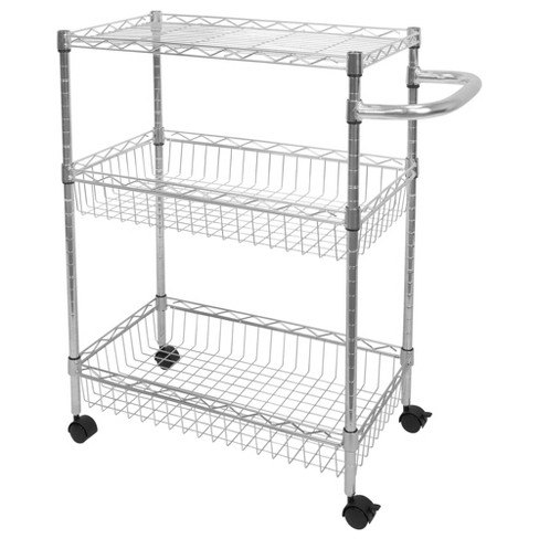 Mount-it! Mesh Wire Rolling Cart, 3-tier Multi-function Metal Trolley For  Kitchen Storage And Organization With Lockable Wheels And Handle