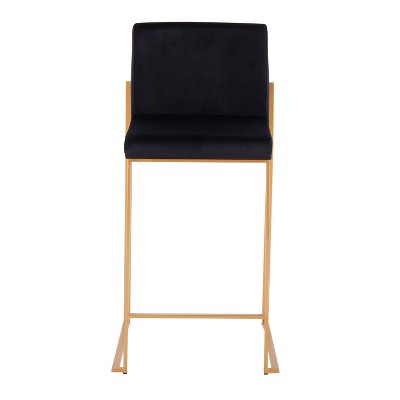 Fuji Gold Steel and Black Velvet High Back Counter Stool - Set of 2