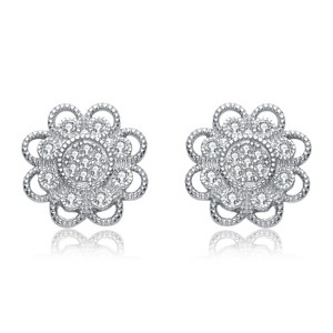 Guili Sterling Silver Rhodium Plated Round Lace Earrings with Cubic Zirconia, an Intricate and Elegant Design for a Vintage-Inspired Look - 1 of 4
