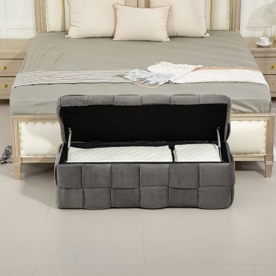 Sapphtopaz Velvet Ottoman Bench with Storage & Safety Hinge, Entryway & Bedroom Seating, Upholstered Storage Ottoman, Entryway Padded Footstool