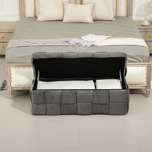 Sapphtopaz Velvet Ottoman Bench with Storage & Safety Hinge, Entryway & Bedroom Seating, Upholstered Storage Ottoman, Entryway Padded Footstool - 1 of 4