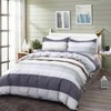Queen Duvet Cover Set 3pc 90x90 Gray Mint Green Striped Microfiber Comforter with Zipper and Ties - Modern Chambray - 2 of 4