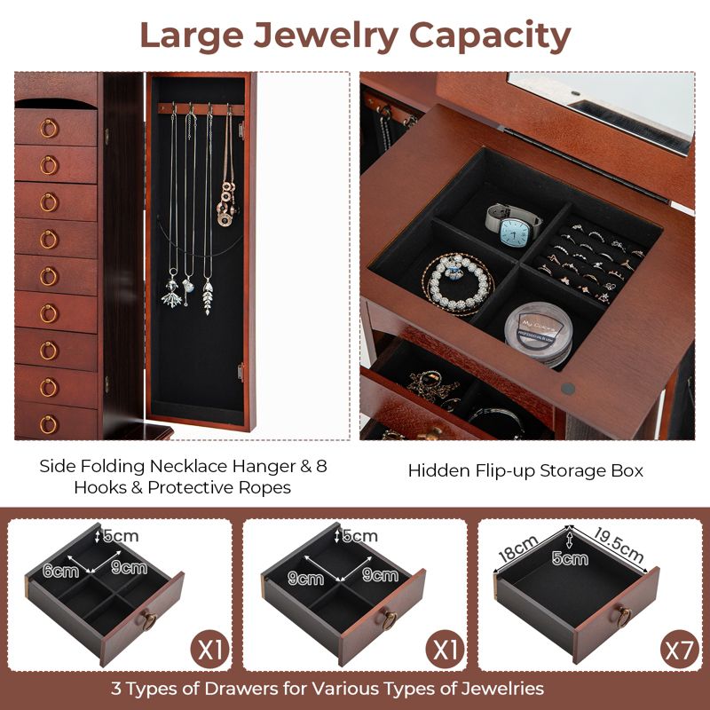 Tangkula 9 Drawers Storage Box Chest Stand Amior Jewelry Cabinet Necklace Holder Brown, 4 of 9