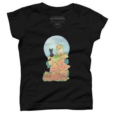 Girl's Design By Humans Cat Pumpkin Pile By AwkwardDragon T-Shirt