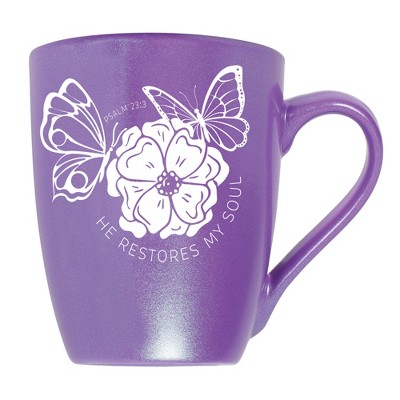 Elanze Designs He Restores My Soul Psalm 23:3 Passion Purple 10 ounce New Bone China Coffee Cup Mug