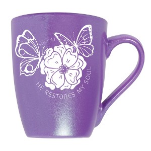 Elanze Designs He Restores My Soul Psalm 23:3 Passion Purple 10 ounce New Bone China Coffee Cup Mug - 1 of 4