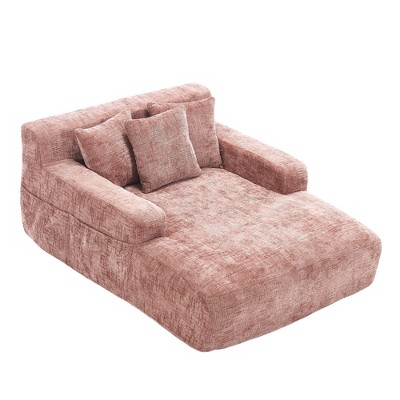 Vynxaria Chenille Lazy Sofa Chaise Longue Armchair with 3 Pillows for Ultimate Comfort