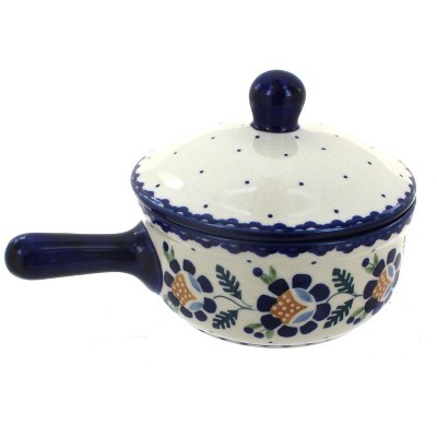 Blue Rose Polish Pottery Sunflower Sauce Pot with Lid