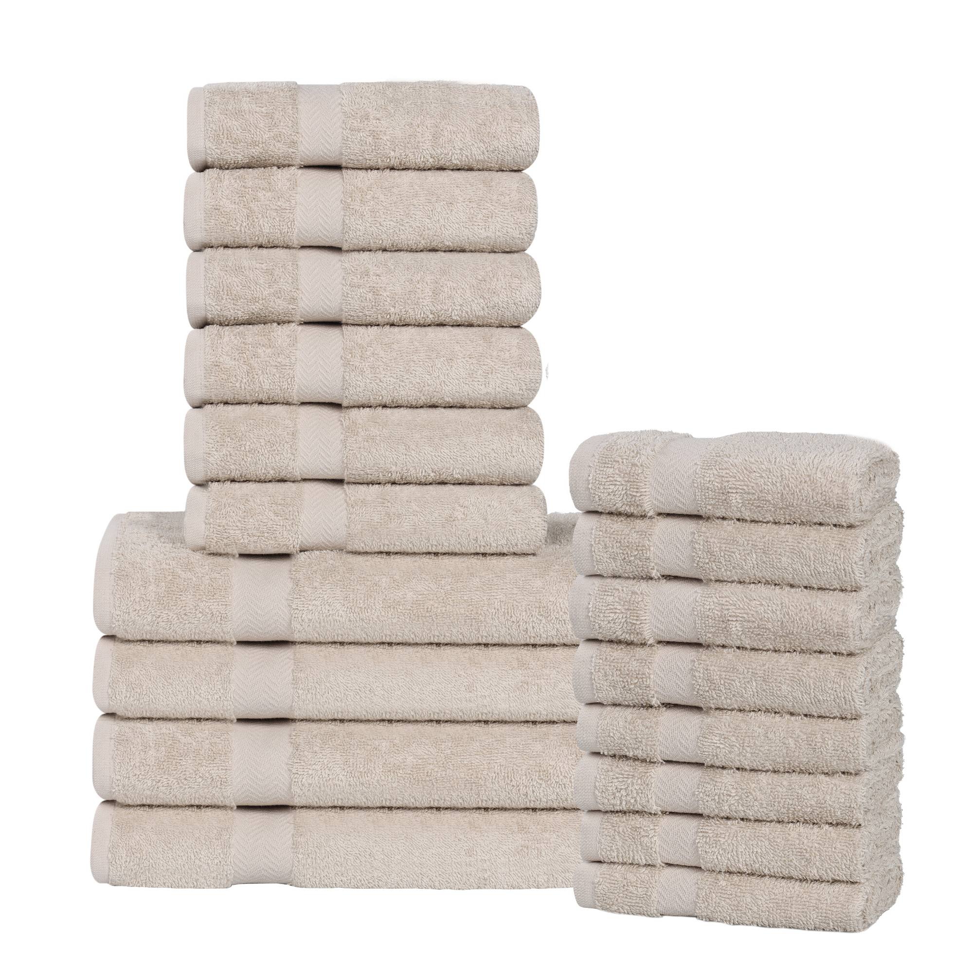 Quick-Drying Cotton 18-Piece Assorted Towel Set, Stone - Blue Nile Mills