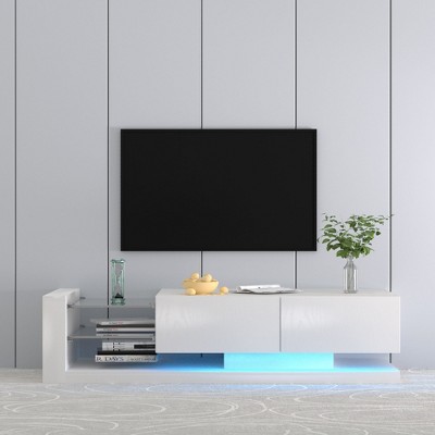 XIYUYEU TV Stand for 75 Inch TV,Modern TV Console with 2-Door Storage Cabinets and RGB LED Lights,White XIYUYEU TV Stand for 75 Inch TV,Modern TV Console with 2-Door Storage Cabinets and RGB LED Lights,White