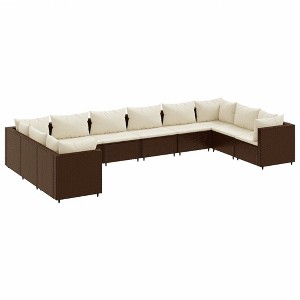 vidaXL 10 Piece Patio Lounge Set with Cushions - Brown Poly Rattan Outdoor Furniture, Modular Sofa Set for Garden, Deck, Terrace - 1 of 4