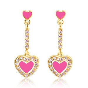 Chanteur Hypoallergenic Kids Jewelry Accessorie Heart Dangle CZ Rose Gold Brass Plating Stud Earrings Surgical Titanium Posts - 1 of 1