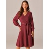 Seta T Women's V Neck Tie Waist Casual Long Sleeve Pleated Knit A-Line Sweater Dress - 3 of 4