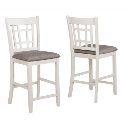 Set of 2 Counter Height Chairs with Grid Design Back White - Benzara