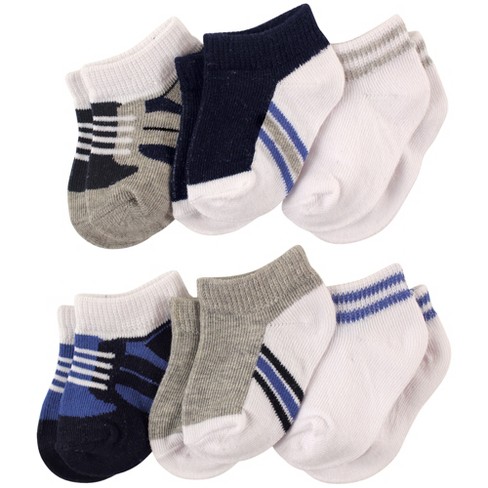 Luvable Friends Baby Basic Socks, 6 Pack, Blue and Gray, 0-6 Months