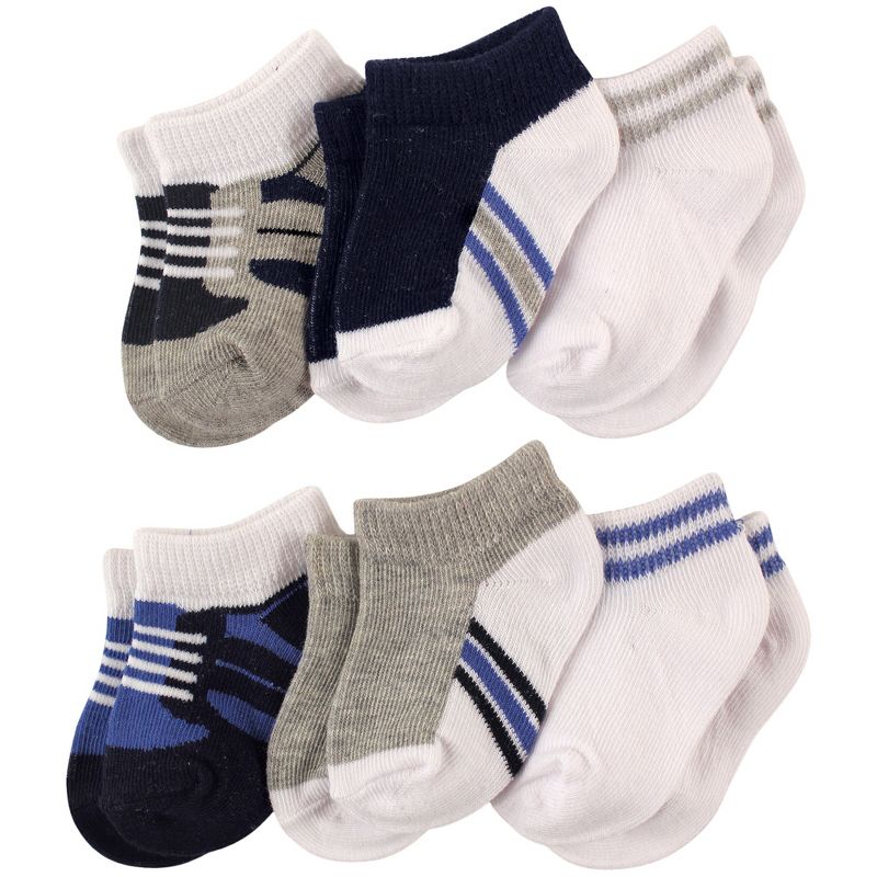 Luvable Friends Baby Boy Newborn and Baby Socks Set, Blue Gray 6-Pack, 1 of 3