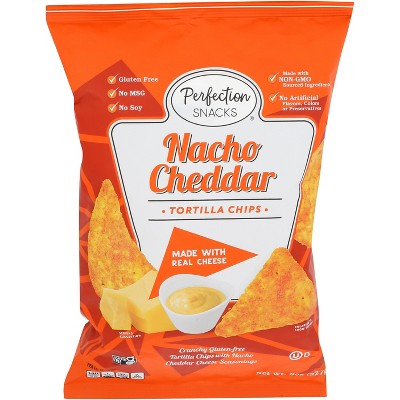 Perfection Snacks Nacho Cheddar Tortilla Chips - Case of 12 - 8 oz