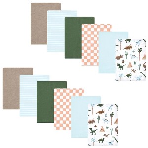 Hudson Baby Boys Cotton Flannel Burp Cloths 12-Pack Bundle, Retro Dinosaur, One Size - 1 of 4