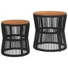 vidaXL Patio Side Tables 2 pcs with Wooden Top Black Poly Rattan - 2 of 4