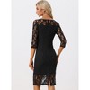 Allegra K Women's Lace 3/4 Sleeve Square Neck Knee Length Sheath Dress - 3 of 4