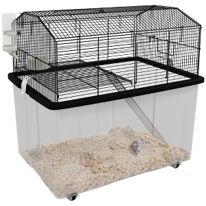 PawHut 22" 2-Tier Hamster Cage with Extra-Deep 14" Base, Small Animal Cage with Ramp, Water Bottle, Food Dish, Wheels, Black - 1 of 4