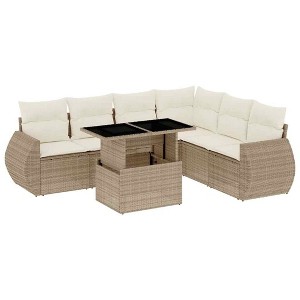 vidaXL 7 Piece Patio Sofa Set with Cushions Beige and Cream Poly Rattan - Without Storage - 1 of 4
