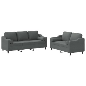 vidaXL Dark Gray Sofa Set with Pillows - Fabric Loveseat, Armchair and Couch for Living Room, Office, Lounge - 1 of 4